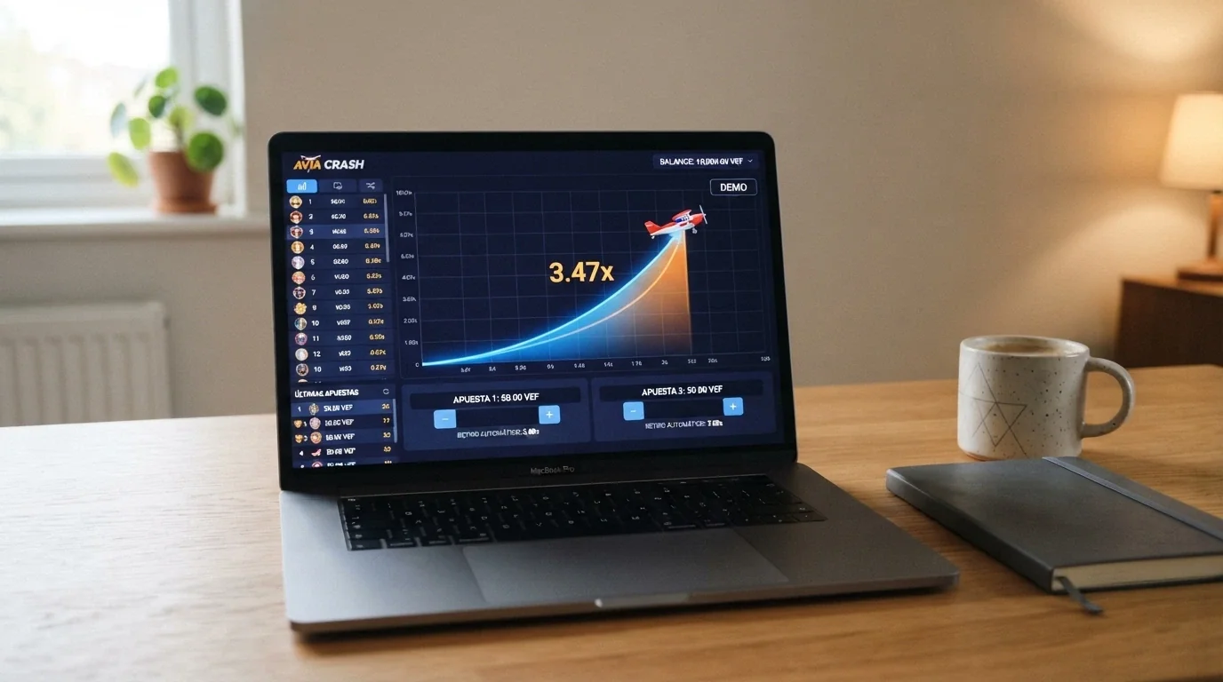 Pantalla de Aviator en modo demo con saldo ficticio y la misma disposición que el juego real