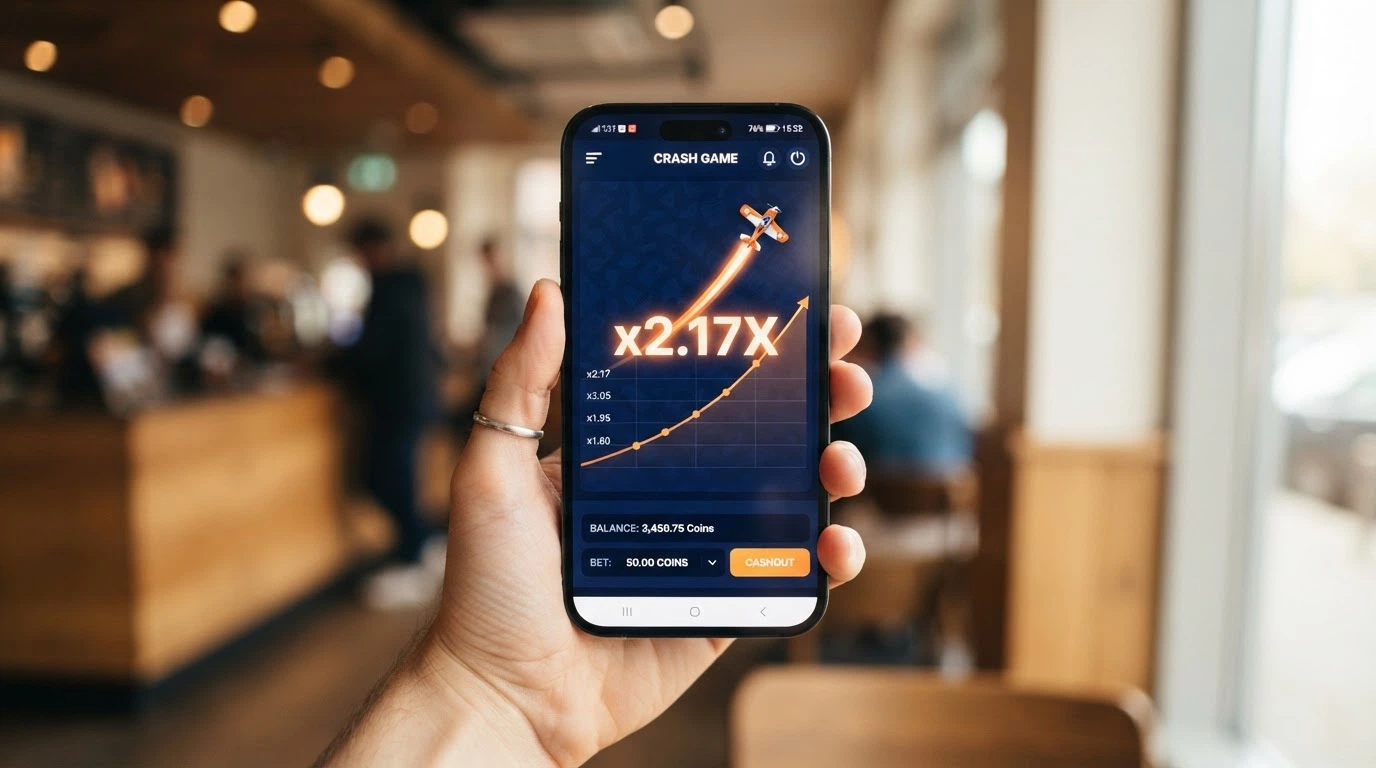 Aviator ejecutándose en la pantalla de un teléfono móvil con la interfaz adaptada a formato vertical