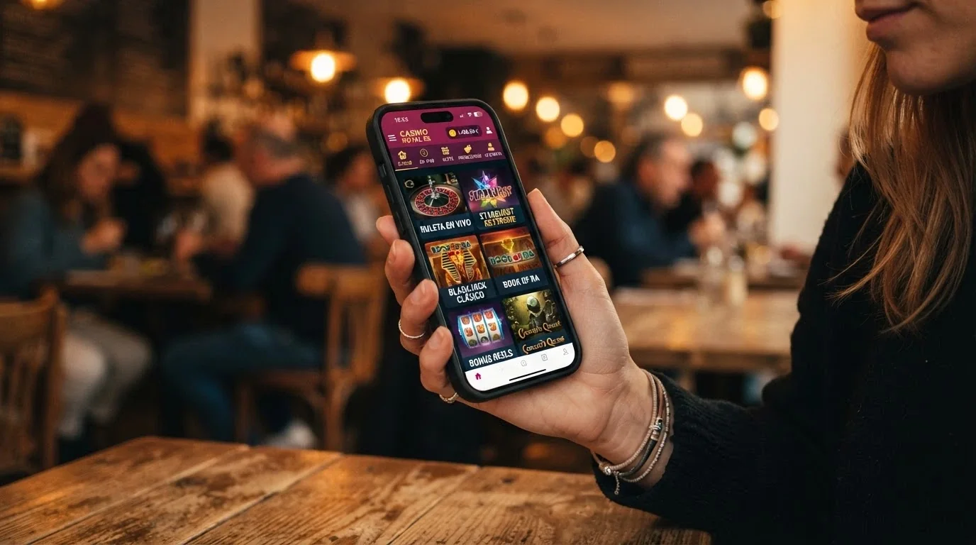 Teléfono móvil mostrando la interfaz de la app de Casino Barcelona