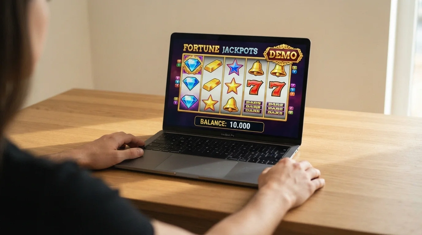 Pantalla de modo demo de una slot BTG con el indicador de saldo ficticio visible