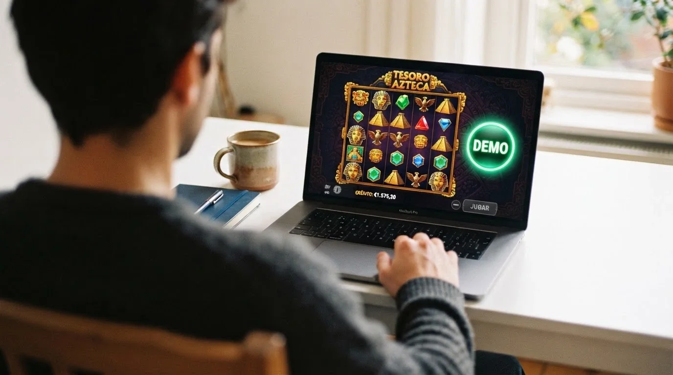 Pantalla de un casino español mostrando el botón de modo demo junto a una slot de Hacksaw Gaming
