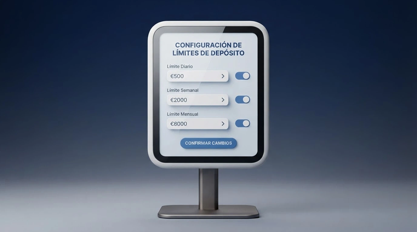 Panel de configuración de límites de depósito en la cuenta de un casino online español, con los campos de límite diario, semanal y mensual visibles
