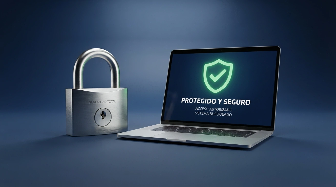Pantalla de ordenador mostrando el registro público de la DGOJ (ordenacionjuego.es) con el resultado de una consulta de licencia junto a un candado de seguridad