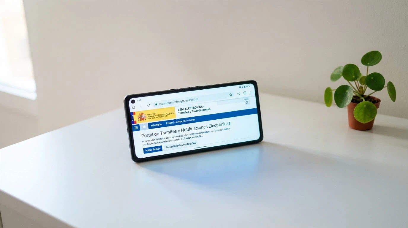Pantalla de un móvil mostrando la web de la DGOJ con el sello de ordenacionjuego.es y el dominio .es resaltado en la barra del navegador