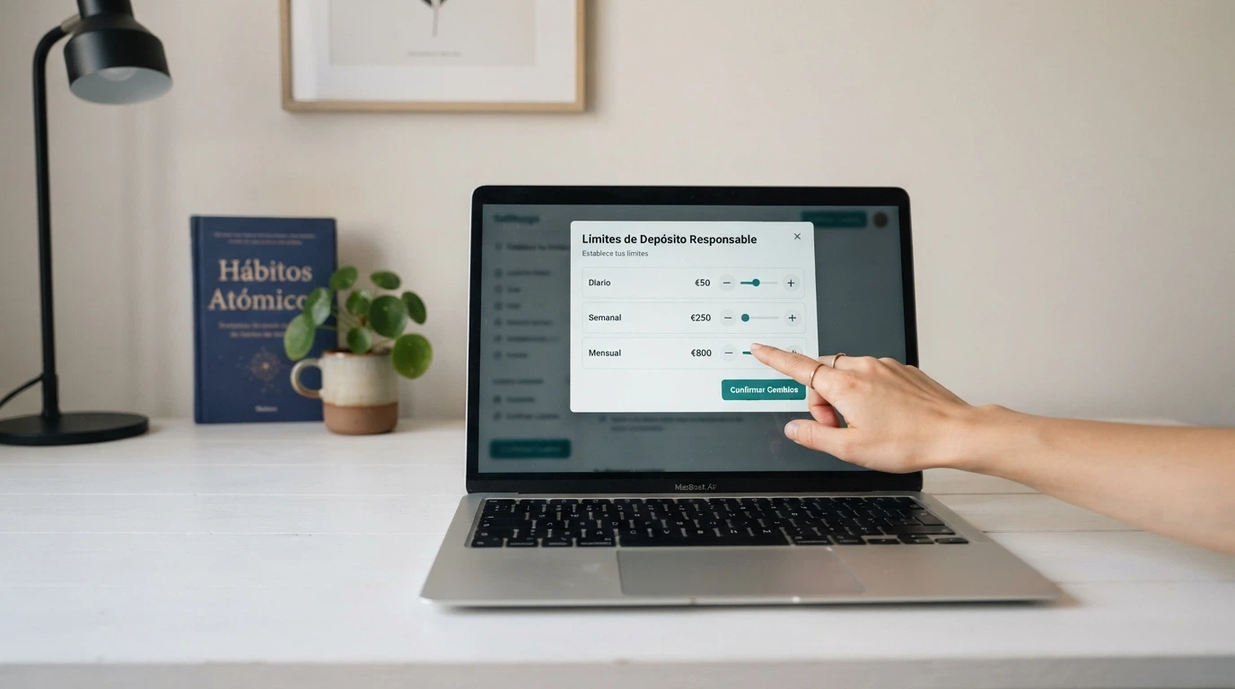 Panel de configuración de límites de depósito diario, semanal y mensual en un casino online español