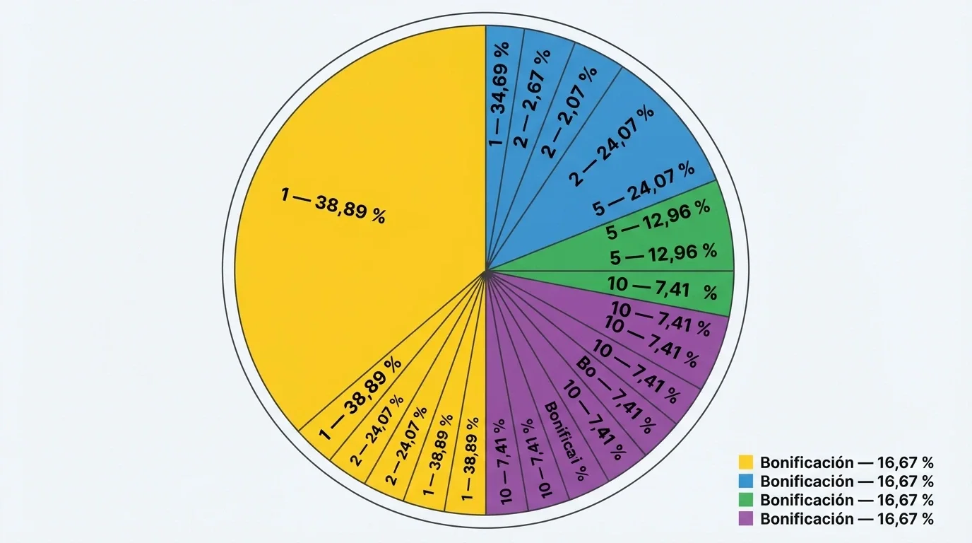 Infografía de la rueda de Crazy Time con el porcentaje de probabilidad de cada segmento superpuesto sobre su casilla correspondiente