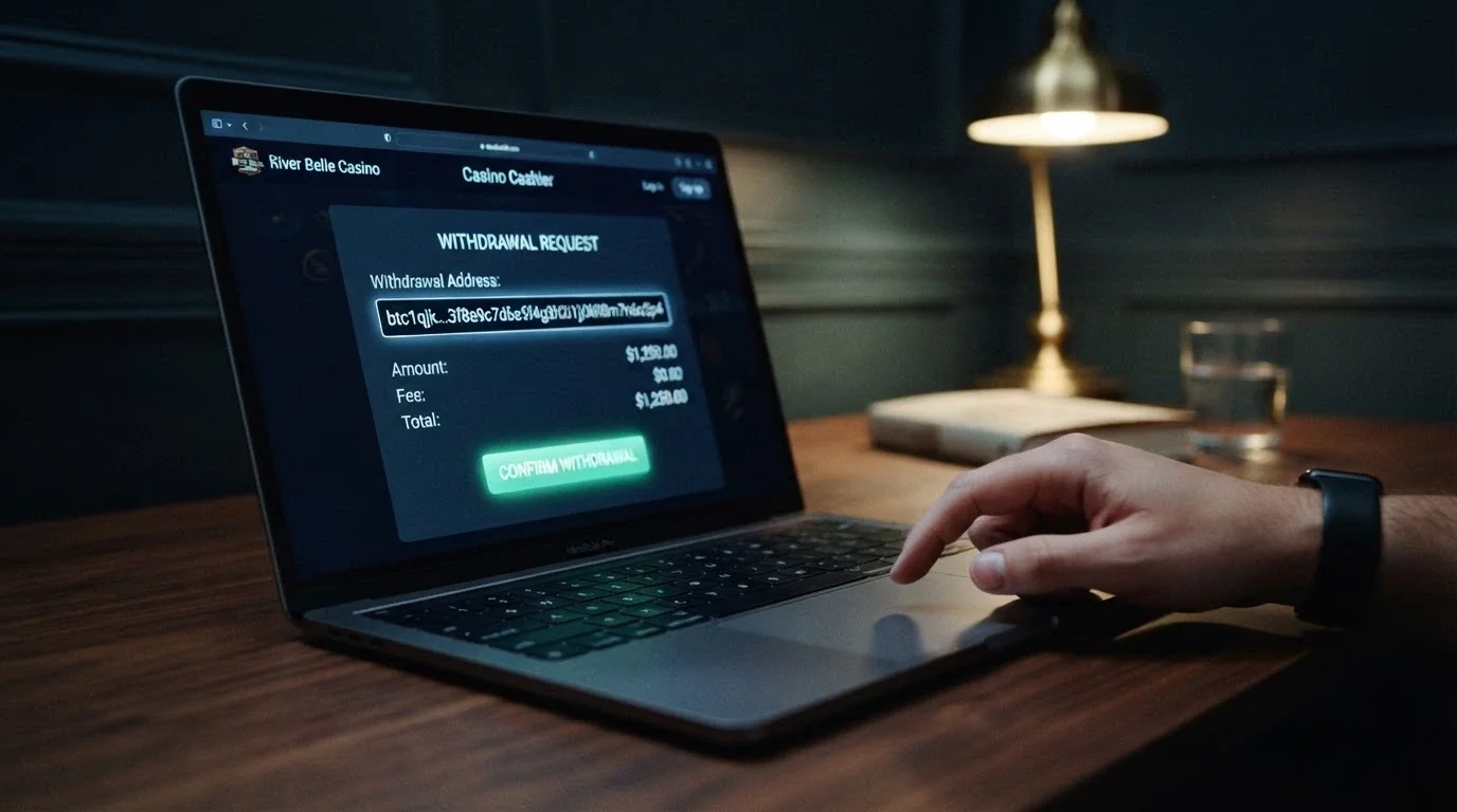 Pantalla de solicitud de retiro en un casino online con el campo de dirección de Bitcoin Cash