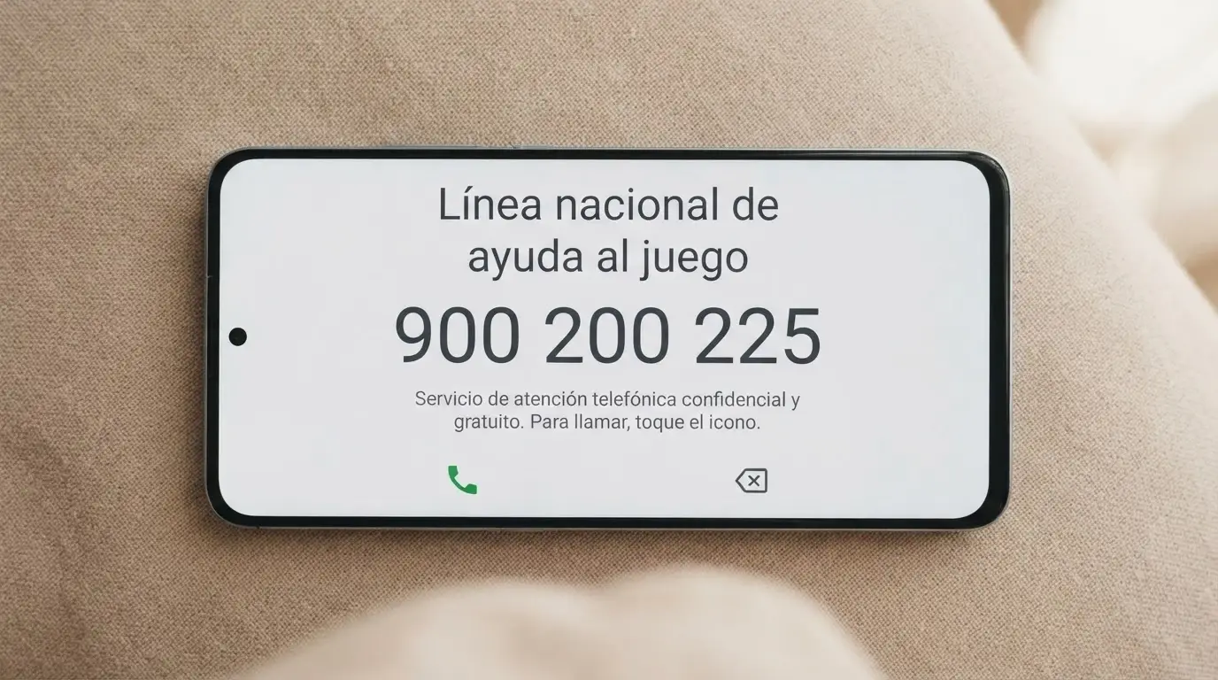 Persona marcando un número de teléfono en un móvil con las palabras FEJAR y 900 200 225 visibles
