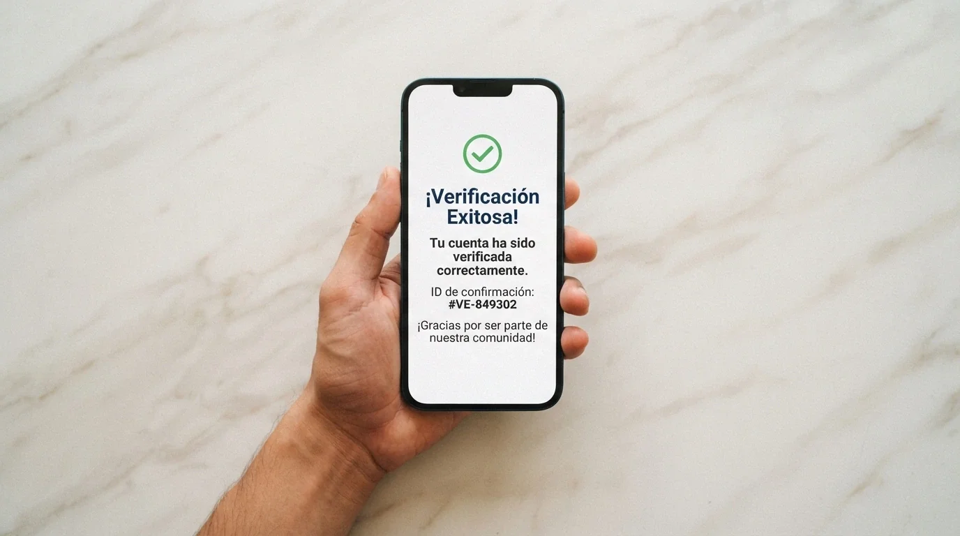 Una cartera abierta mostrando un DNI español junto a la pantalla de un móvil con el mensaje «Verificación completada — cuenta activa»